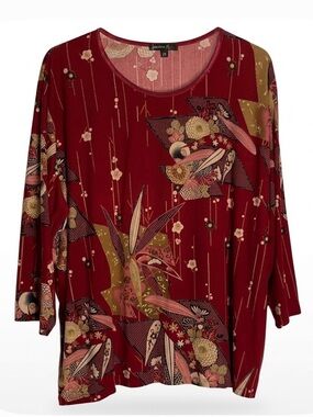 JESSICA MAX Floral Round Neckline Pullover Top, Women’s Size 2X, Red